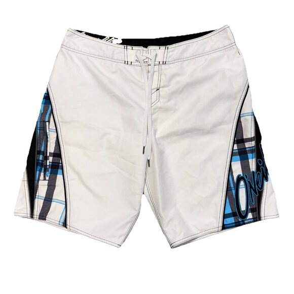 Vintage Oneill Board Shorts Swimming Trucks Mens 38 White Y2K Embroidered - Picture 1 of 12